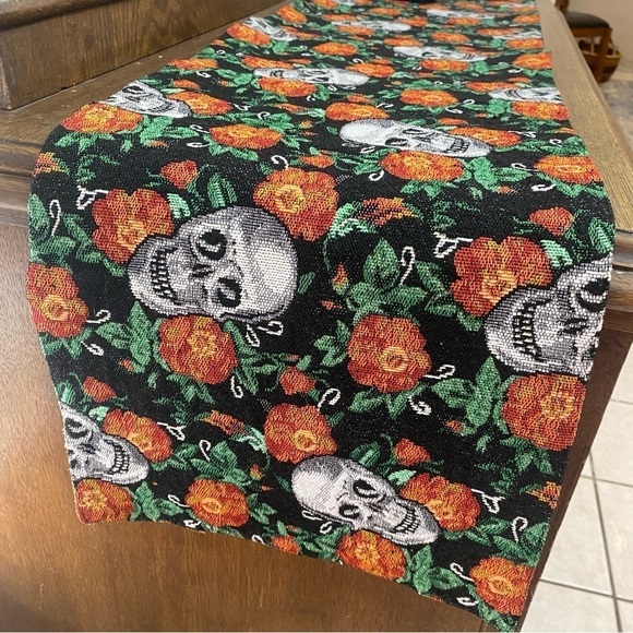 Tapestry Gothic Skulls and Rose Table Runner 12” x 53” - Picture 5 of 5